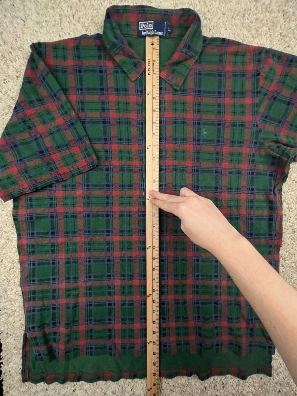 Polo Ralph Lauren Cotton Short Sleeve Polo Shirt w Pony Large Plaid Green Red